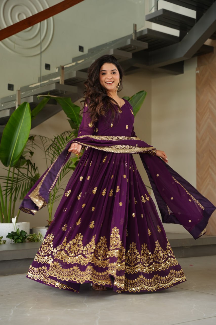 Royal Grandeur Deep Wine & Maroon Embroidered Anarkali Suit
