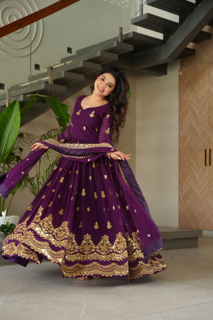 Royal Grandeur Deep Wine & Maroon Embroidered Anarkali Suit
