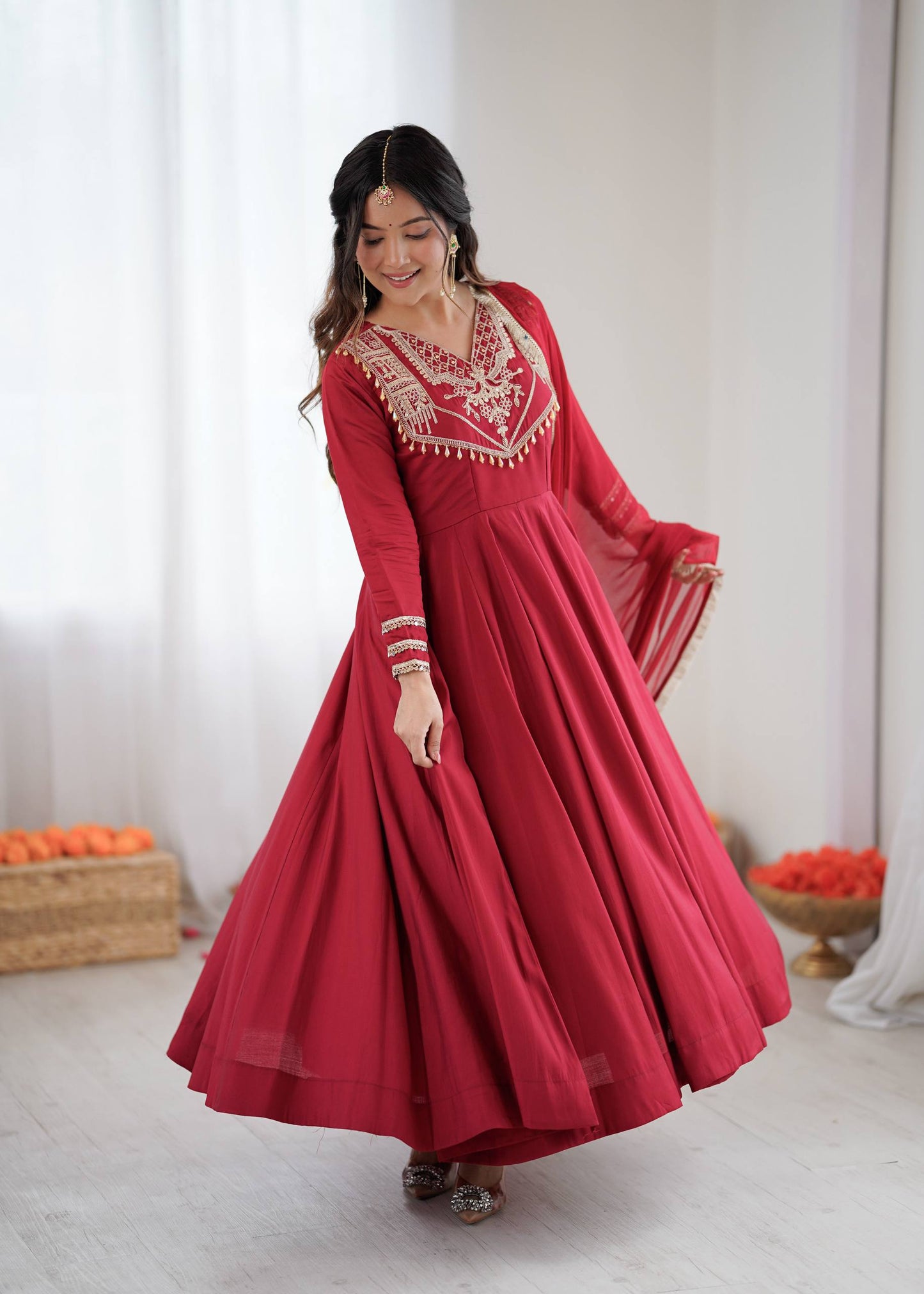 Maroon Majesty Handcrafted Elegance in Flowing Anarkali Suit