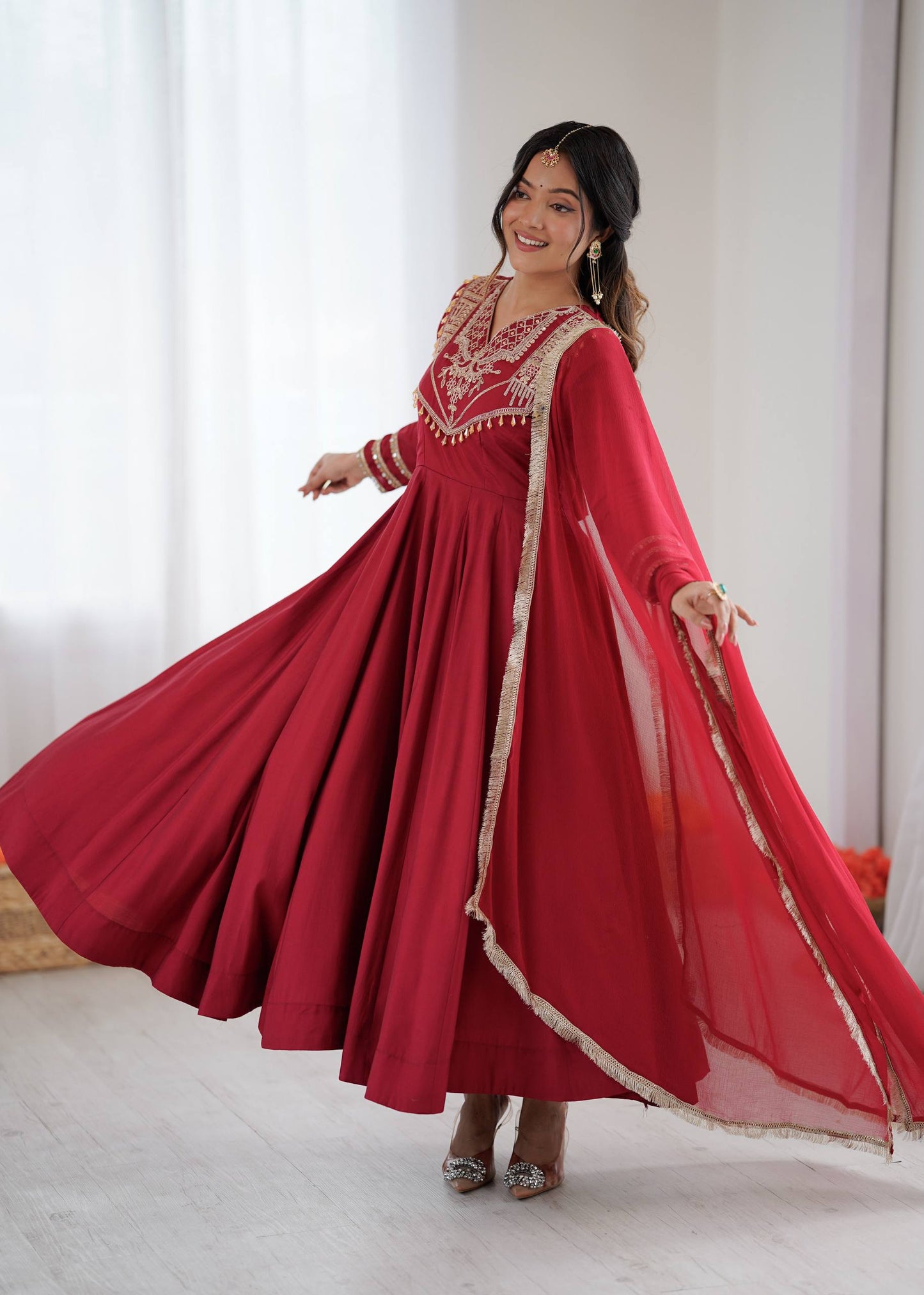 Maroon Majesty Handcrafted Elegance in Flowing Anarkali Suit