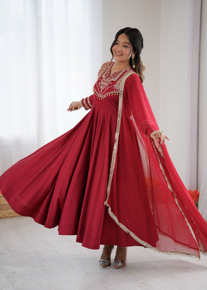 Maroon Majesty Handcrafted Elegance in Flowing Anarkali Suit