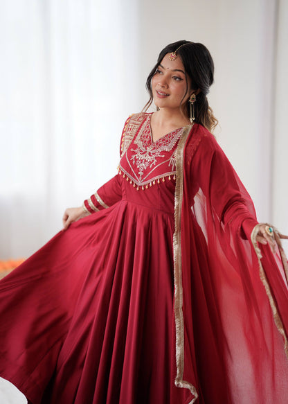 Maroon Majesty Handcrafted Elegance in Flowing Anarkali Suit