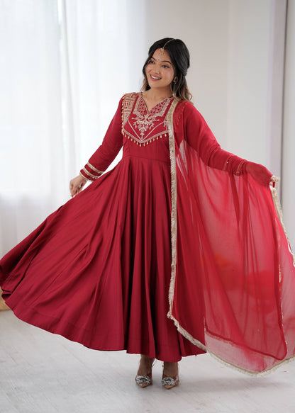 Maroon Majesty Handcrafted Elegance in Flowing Anarkali Suit