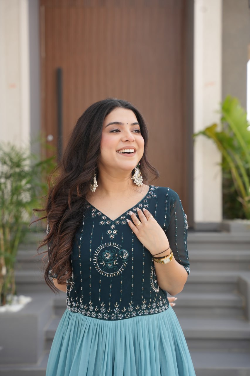 Anaya Rich Floral Digital Print Designer Anarkali Gown