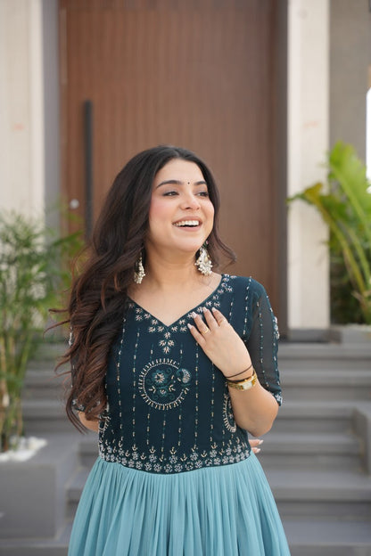 Anaya Rich Floral Digital Print Designer Anarkali Gown