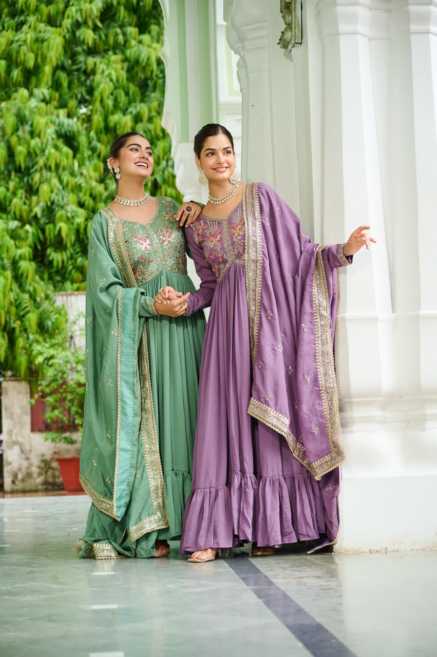 Garden of Serenity Lavender & Green Anarkali Gown