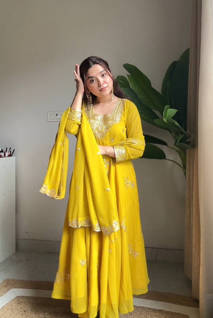 Jivika Mustard Yellow Embroidered Anarkali Set with Dupatta