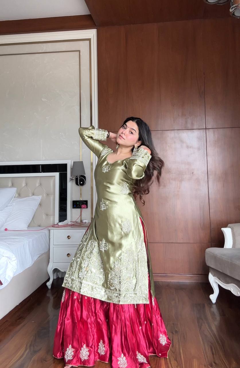 Anushka Olive Blossom Charm  Royal Patiala Suit