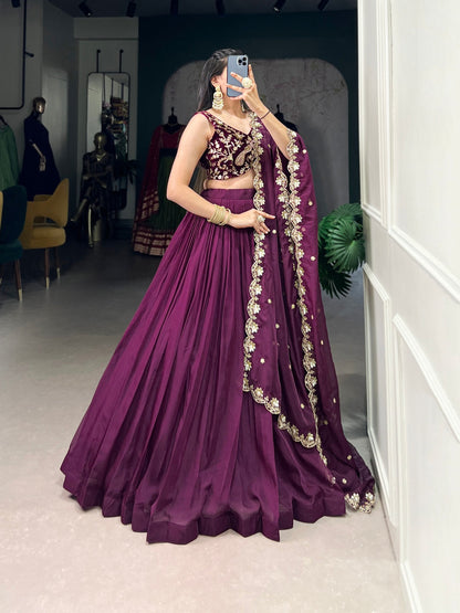 Regal Wine Muse Every Twirl Embroidered Lehenga Choli
