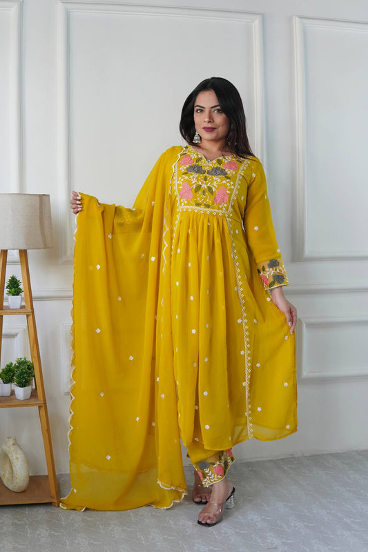 Ritika Mustard Bloom Heritage Anarkali Suit