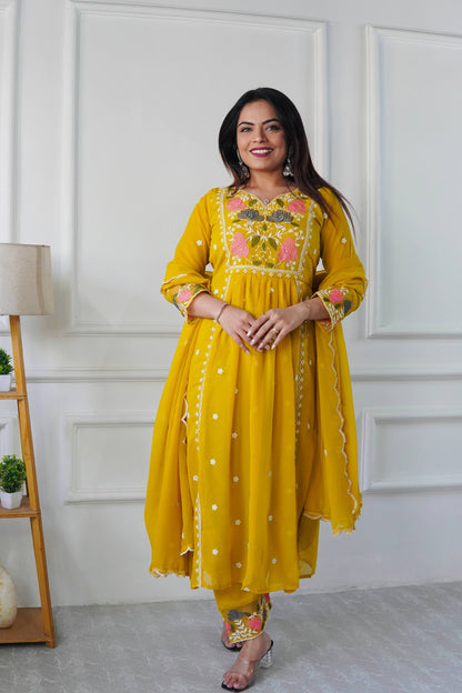Ritika Mustard Bloom Heritage Anarkali Suit