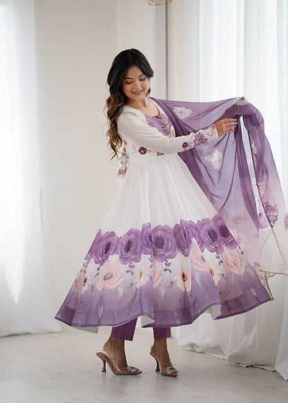 Ruhi Rose Mist Floral Printed Anarkali Gown