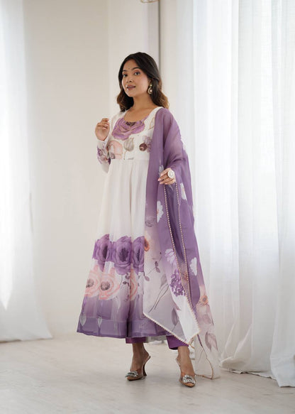 Ruhi Rose Mist Floral Printed Anarkali Gown