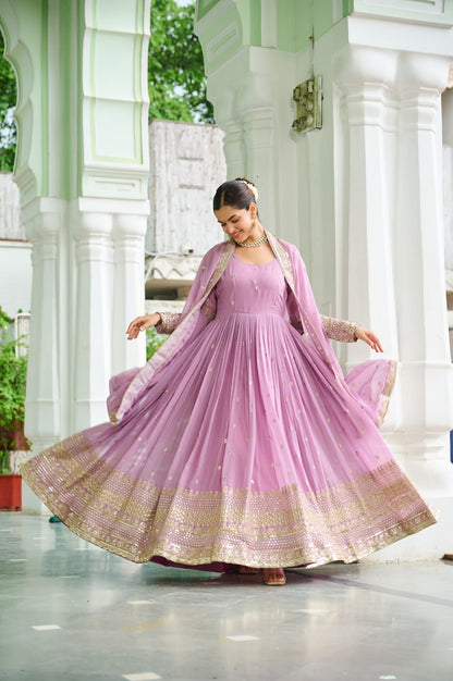 Surbhi Pastel Blue & Lavender Golden Embroidered  Anarkali Gown