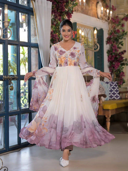 Vanshika Lavender Bloom Elegance Floral Printed Anarkali Gown