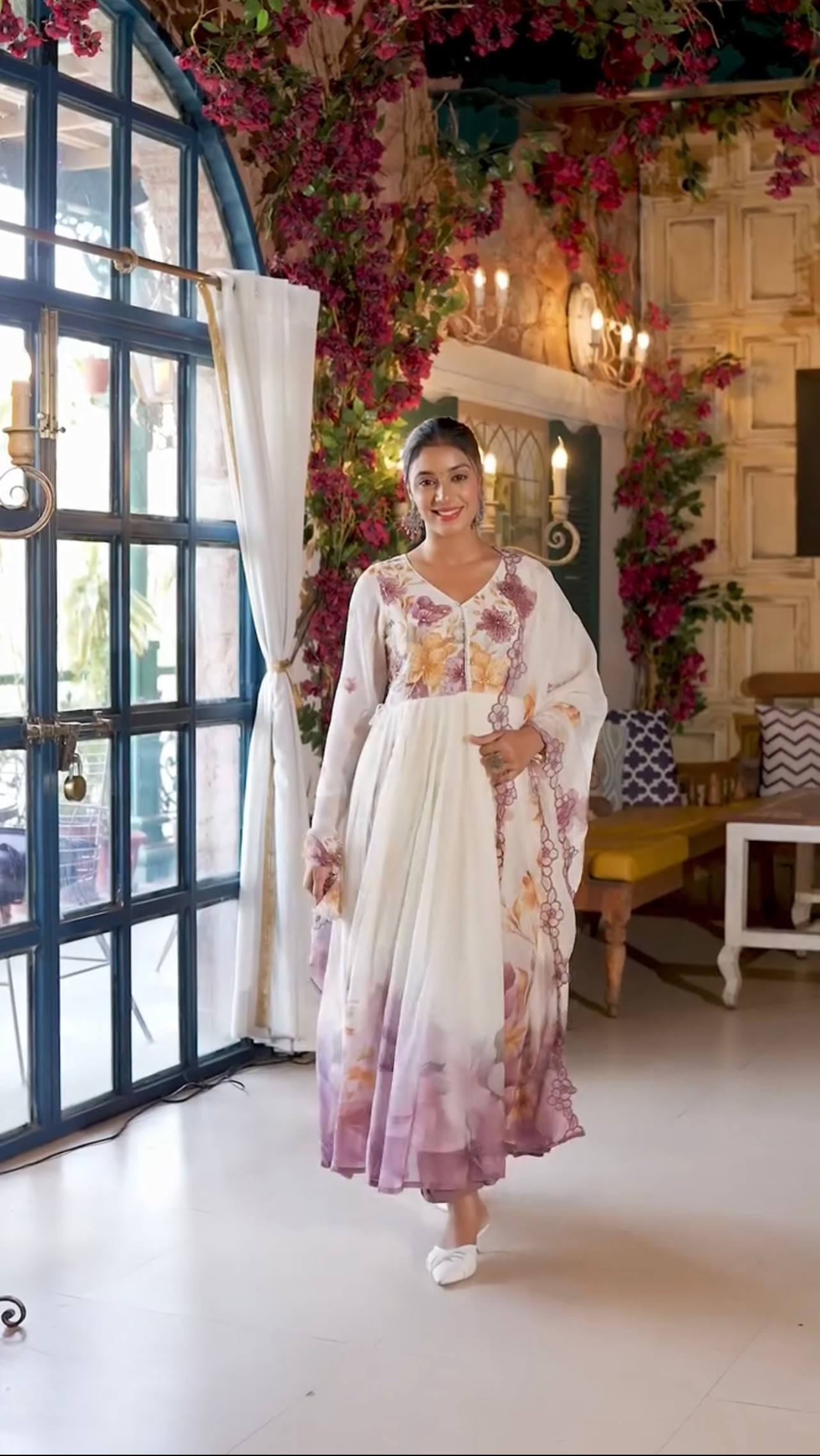 Vanshika Lavender Bloom Elegance Floral Printed Anarkali Gown