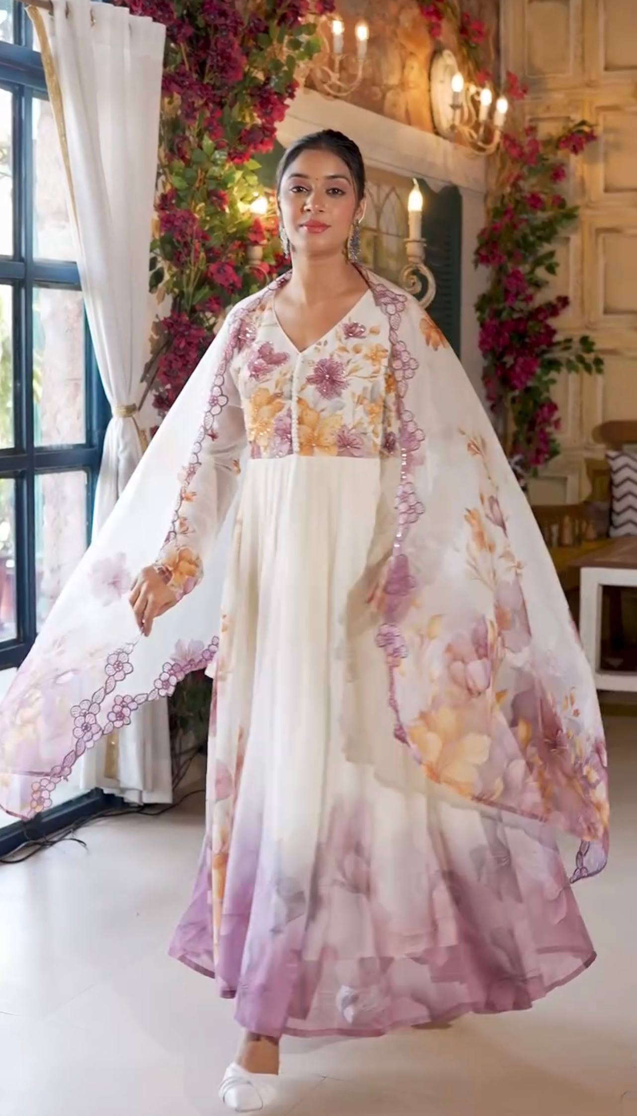 Vanshika Lavender Bloom Elegance Floral Printed Anarkali Gown