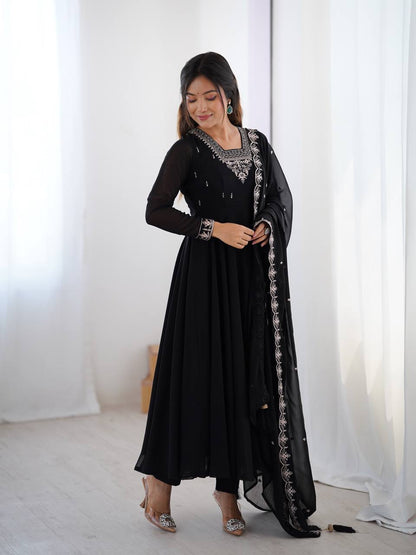 Black Embroidered Georgette Anarkali Set