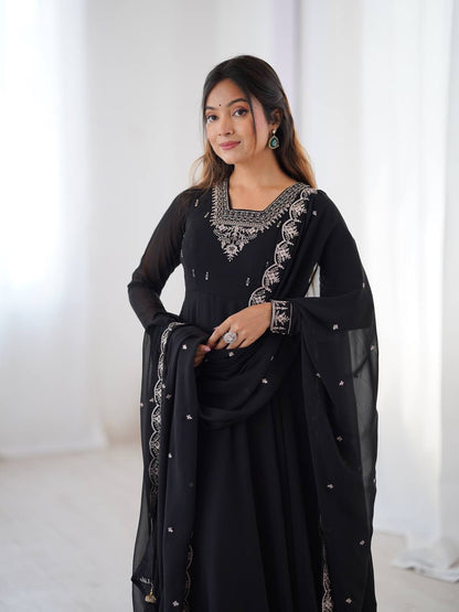 Black Embroidered Georgette Anarkali Set