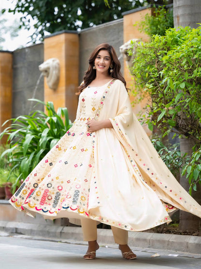 Yashvi Glow Cream Embroidered Anarkali Suit