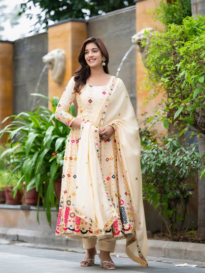 Yashvi Glow Cream Embroidered Anarkali Suit