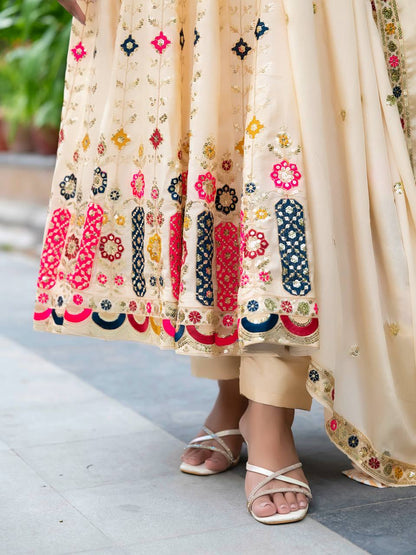 Yashvi Glow Cream Embroidered Anarkali Suit