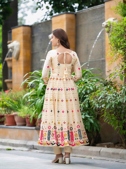 Yashvi Glow Cream Embroidered Anarkali Suit