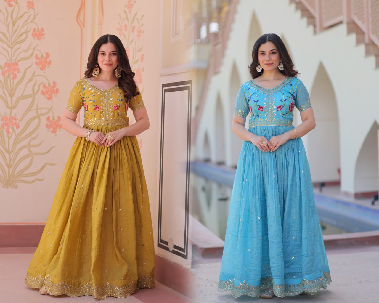Royal Radiance: Mustard & Sky Blue Magic gown