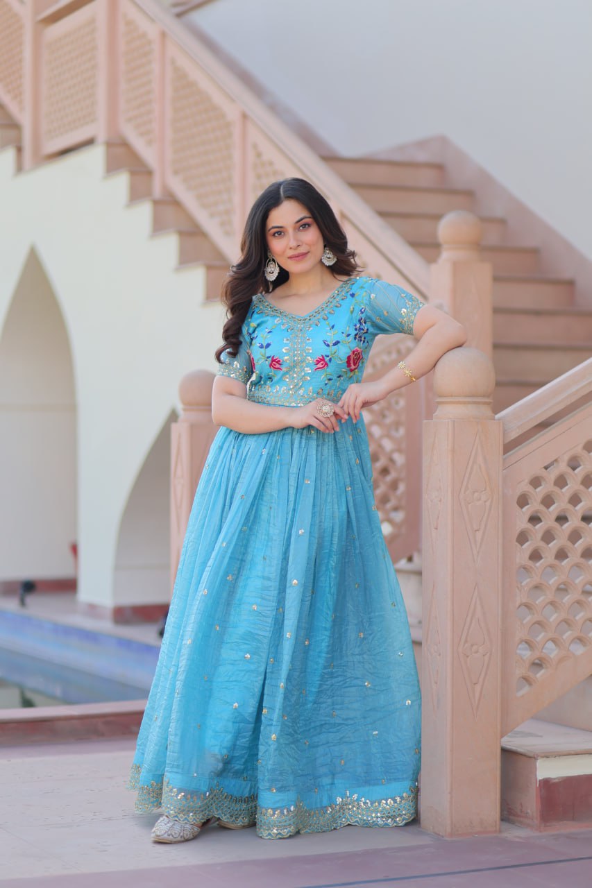 Royal Radiance: Mustard & Sky Blue Magic gown