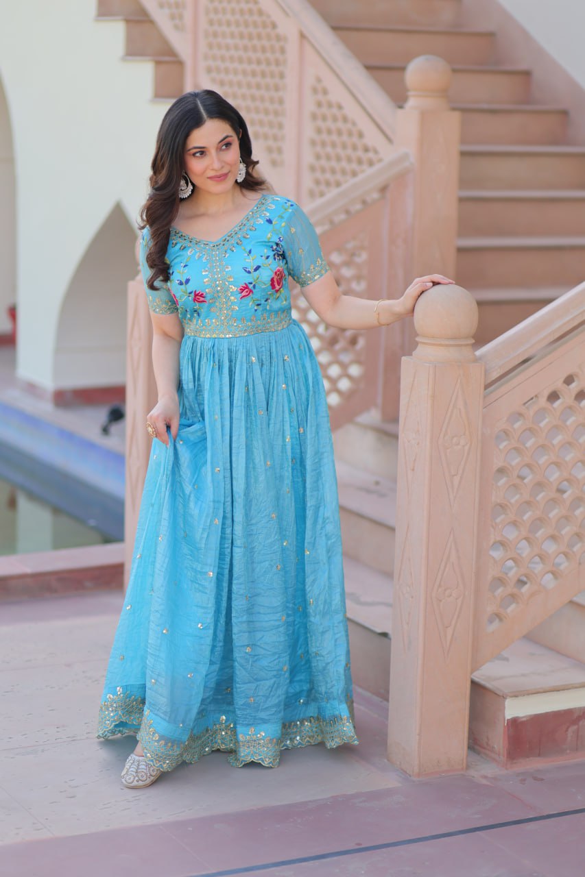 Royal Radiance: Mustard & Sky Blue Magic gown