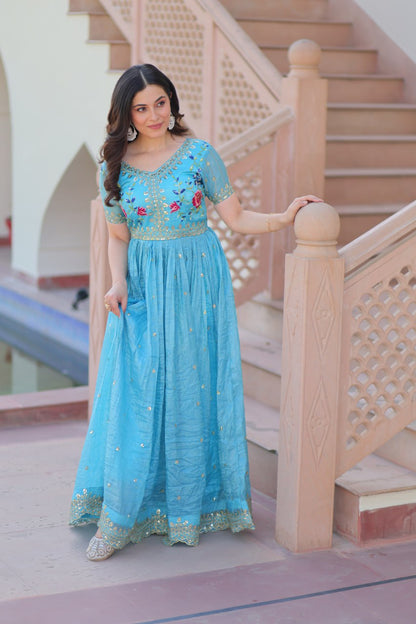 Royal Radiance: Mustard & Sky Blue Magic gown
