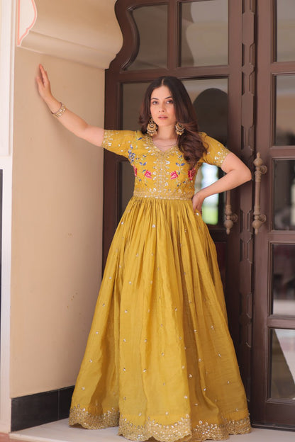 Royal Radiance: Mustard & Sky Blue Magic gown
