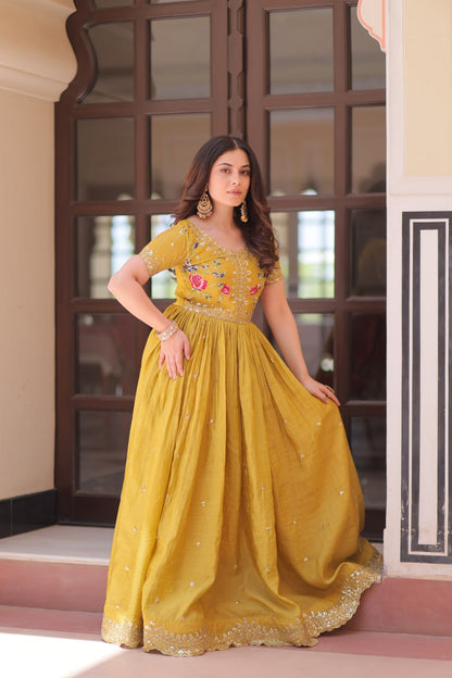 Royal Radiance: Mustard & Sky Blue Magic gown