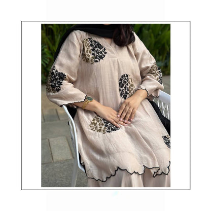 Vaidehi Elegance in Beige Embroidered Kurta Set