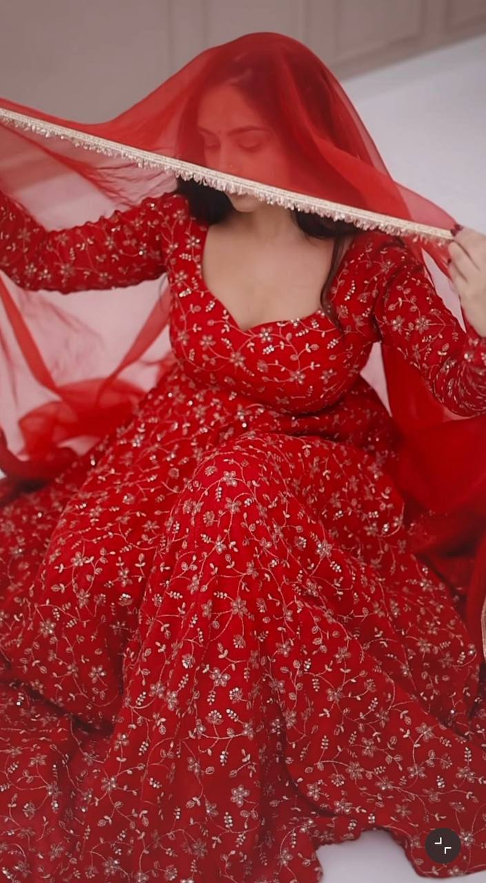 Ruby Radiance Ensemble Anarkali Gown