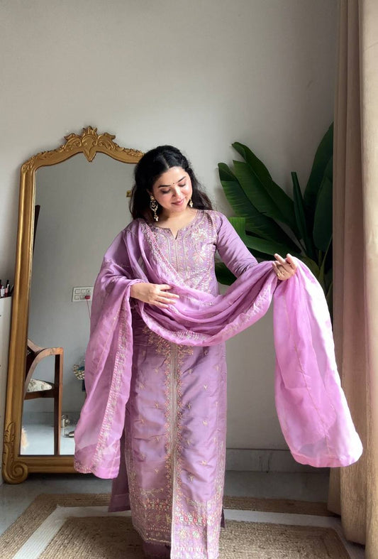 Neha Lavender Embroidered Suit Set