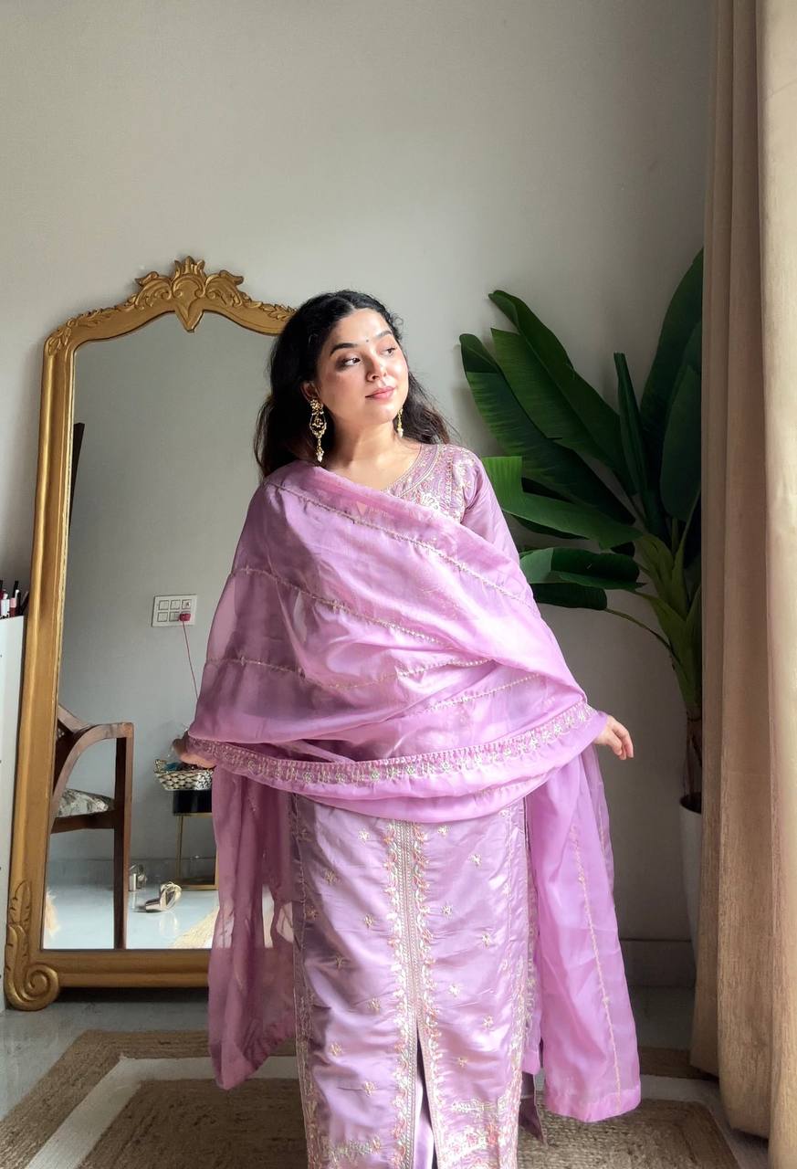 Neha Lavender Embroidered Suit Set