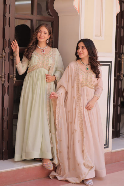 Graceful Pastel Charm Handcrafted Embroidered Anarkali Set