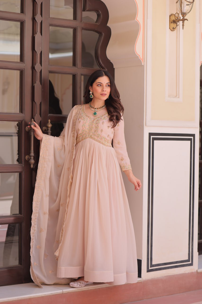 Graceful Pastel Charm Handcrafted Embroidered Anarkali Set