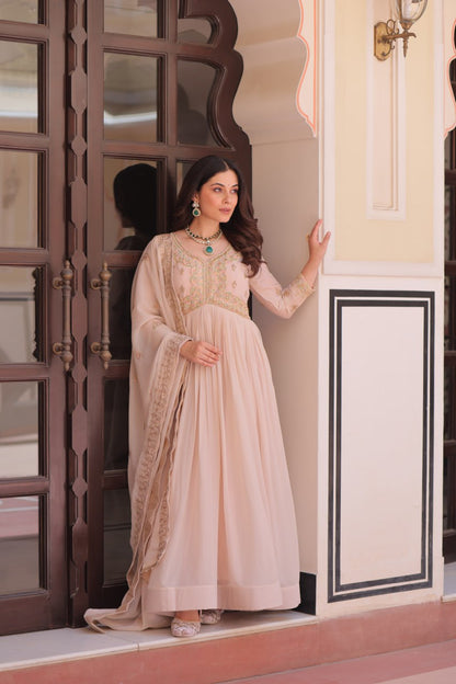 Graceful Pastel Charm Handcrafted Embroidered Anarkali Set