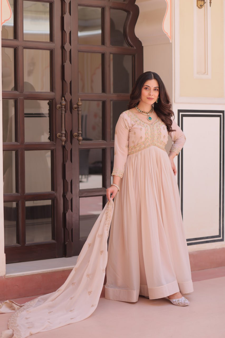 Graceful Pastel Charm Handcrafted Embroidered Anarkali Set