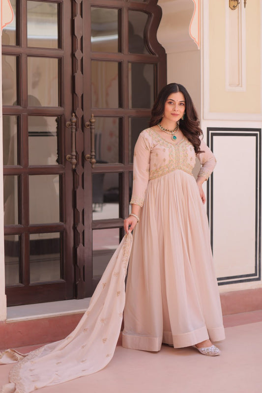 Graceful Pastel Charm Handcrafted Embroidered Anarkali Set