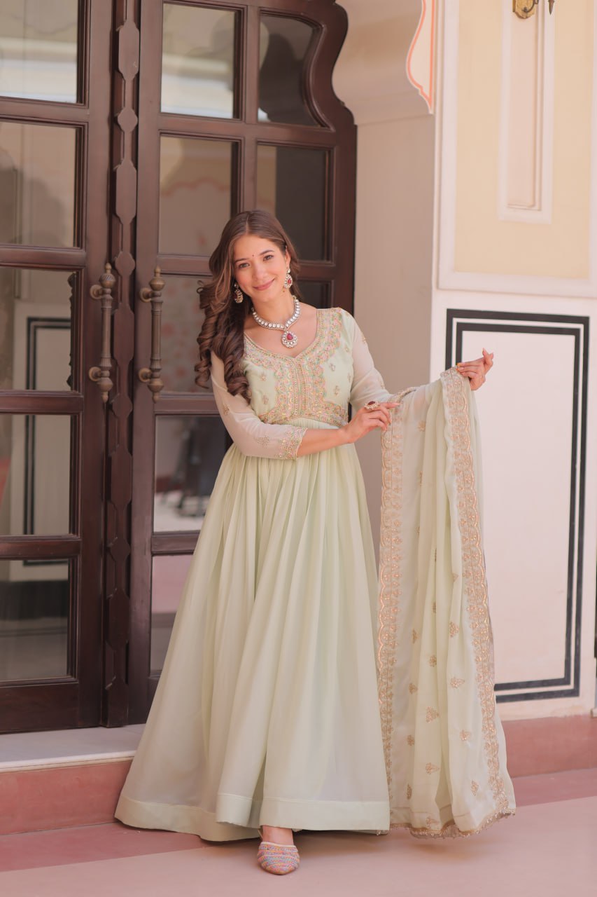 Graceful Pastel Charm Handcrafted Embroidered Anarkali Set