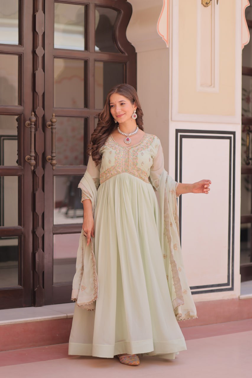 Graceful Pastel Charm Handcrafted Embroidered Anarkali Set