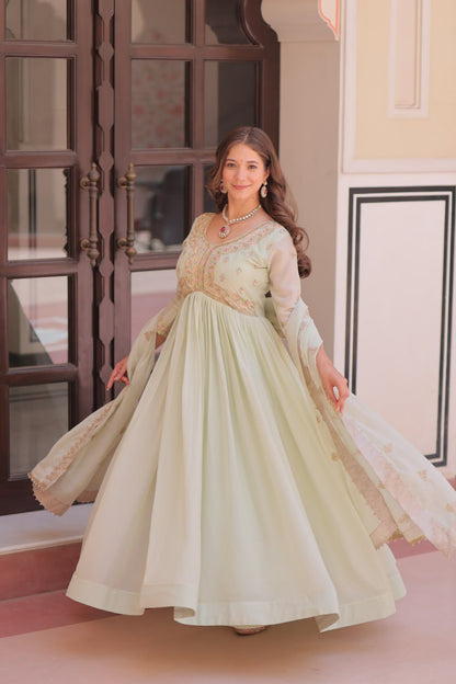 Graceful Pastel Charm Handcrafted Embroidered Anarkali Set