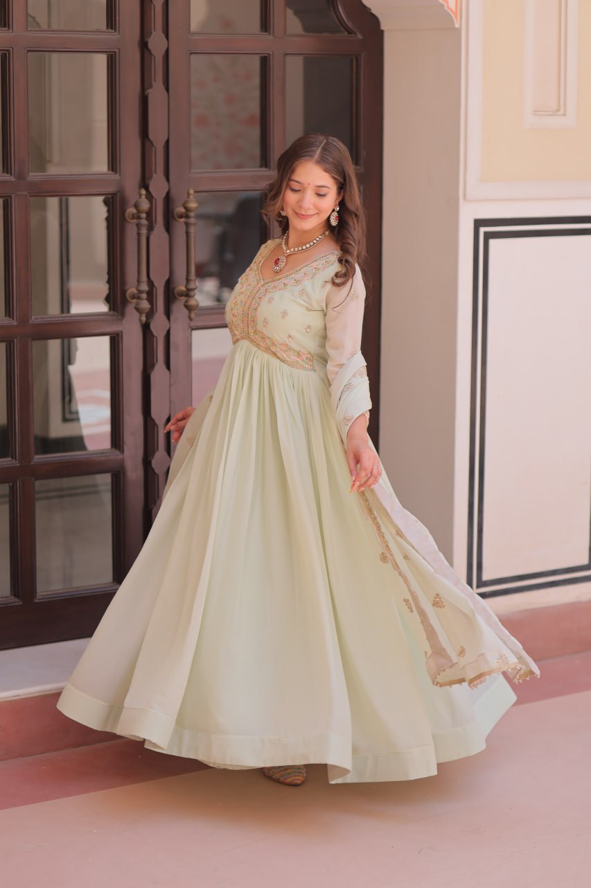 Graceful Pastel Charm Handcrafted Embroidered Anarkali Set