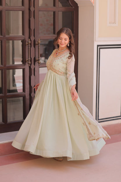 Graceful Pastel Charm Handcrafted Embroidered Anarkali Set