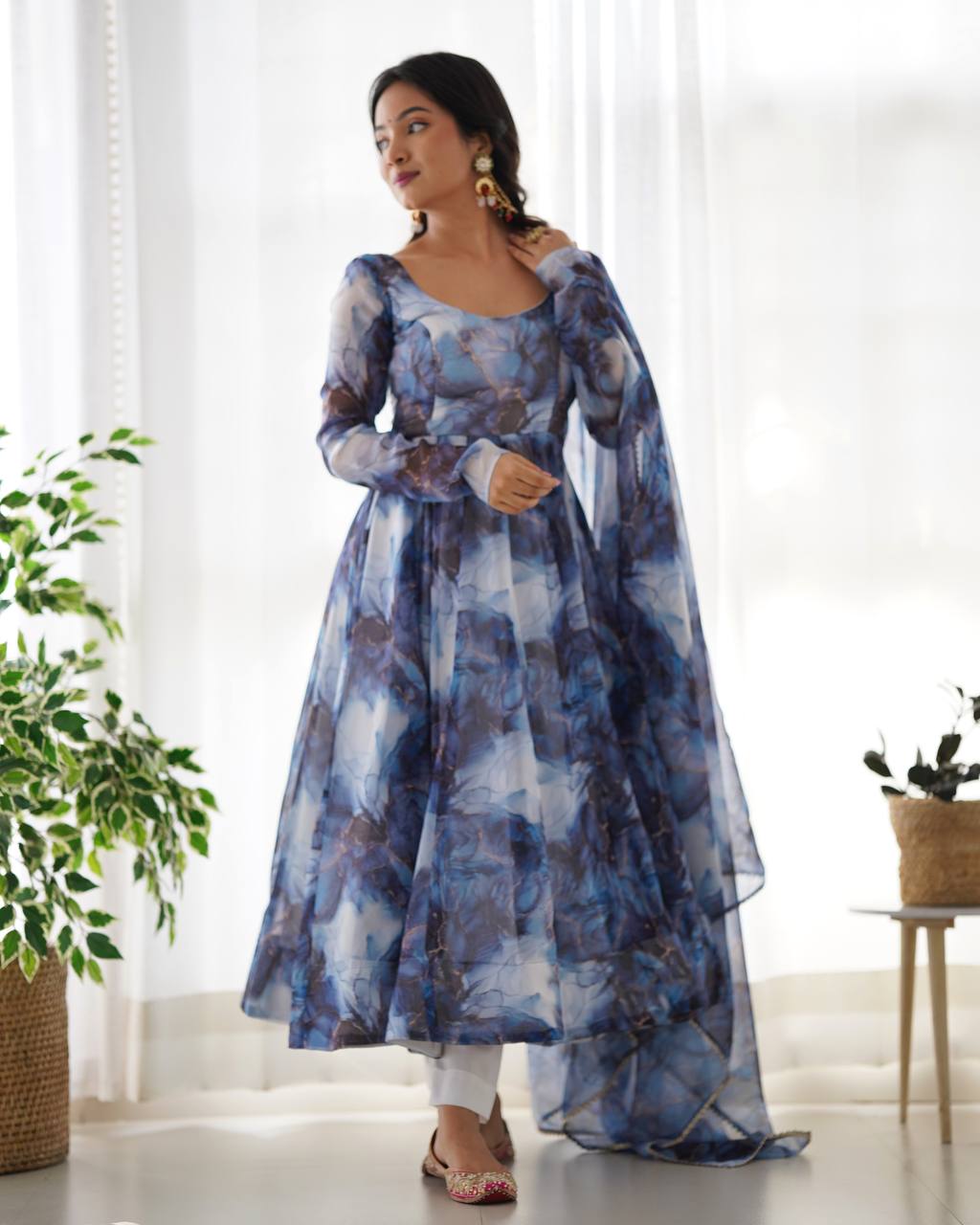 Ocean Mist Marble Print Serenity Anarkali Suit