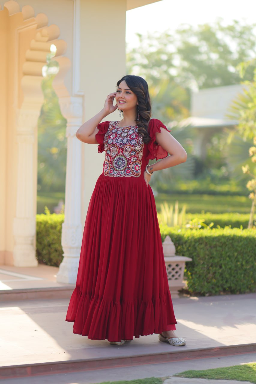 Rangnaari Reflections: Beads and Sequins Multithreaded Embroidered Work Gowns