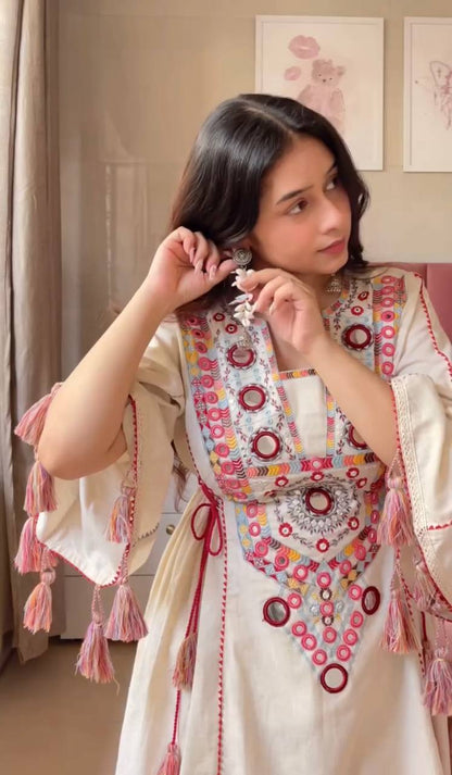 Vritika Pure Khadi Cottan Mirror Tassel Co-ord Set